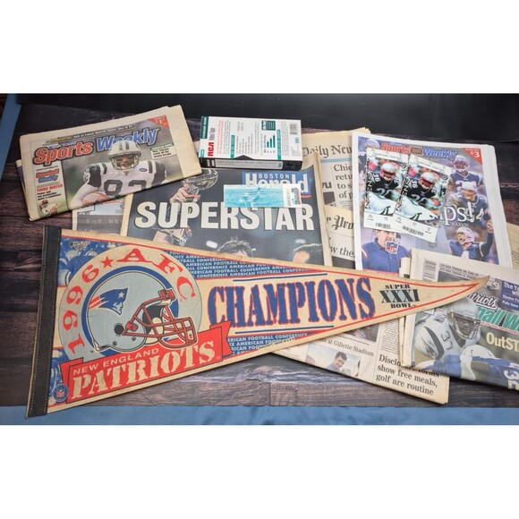 Brady Patriots Lot Herald Cover Parade VHS Game Tickets Pennant VTG 2000s Dad - Picture 3 of 8